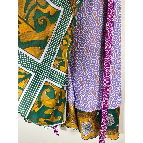 Retro Floral Wrap Midi Skirt L Pink Colorful Boho Hippie Indie Folk Patchwork - Picture 5 of 11